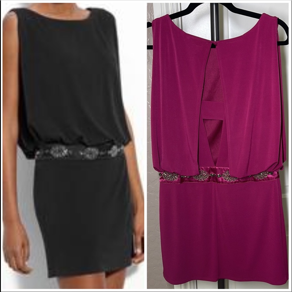 Laundry by Shelli Segal Magenta Blouson Sequin Night Out Dress Size 2